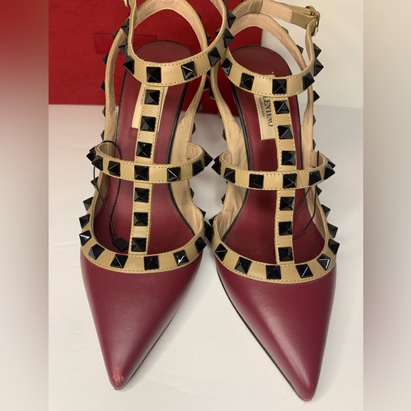 Valentino Garavani Lacquered Rockstud Leather Maroon/Red & Blue Pumps 36EU/6 US - Picture 9 of 16